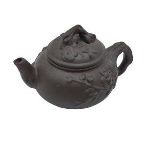 Art Tea Pot Cherry Blossom Pattern on Pot Clay Branch Handle and Lid Tiny China